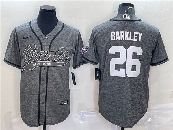 Men's New York Giants #26 Saquon Barkley Gray With Patch Cool Base Stitched Baseball Jersey